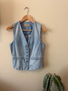 Light Wash Denim Button-Front Vest